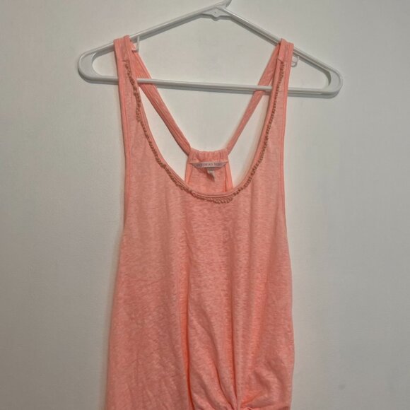 VICTORIA'S SECRET VS Knotted Tank Cover Up / Tunic Top Coral Pink Crochet Sheer - Picture 4 of 16